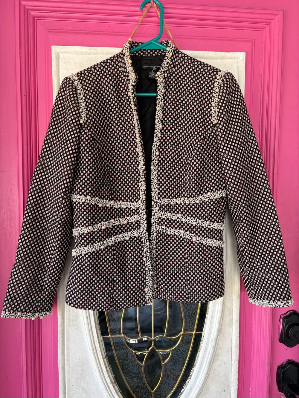 Spenser Jeremy Black & White Tweed-Style Fringed Blazer